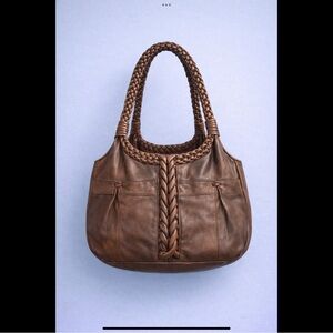Brighton Dark Chocolate Brown Leather Braided Handle Shoulder Bag Buttery Hobo